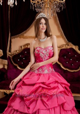 Hot Pink Appliques Quinceanera Dress Plus Size Taffeta