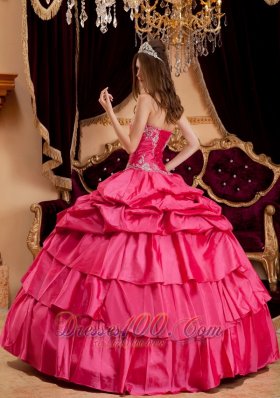 Hot Pink Appliques Quinceanera Dress Plus Size Taffeta