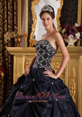 Plus Size Beading Taffeta Black Quinceanera Dress