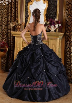 Plus Size Beading Taffeta Black Quinceanera Dress