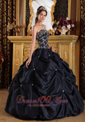 Plus Size Beading Taffeta Black Quinceanera Dress