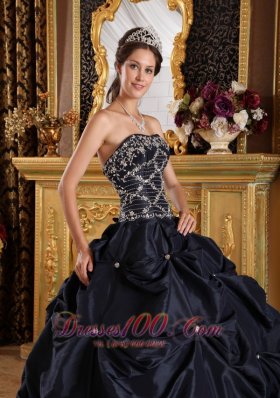 Plus Size Beading Taffeta Black Quinceanera Dress