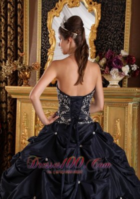 Plus Size Beading Taffeta Black Quinceanera Dress