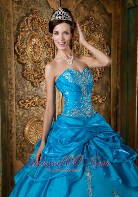 Sweetheart Sky Blue Quinceanera Dress Taffeta Appliques