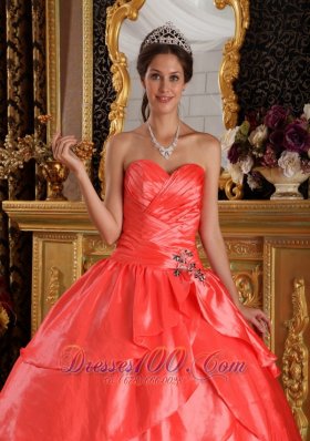 Watermelon Red Ball Gown Taffeta Appliques Dress for 16