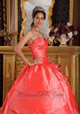 Watermelon Red Ball Gown Taffeta Appliques Dress for 16