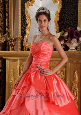 Watermelon Red Ball Gown Taffeta Appliques Dress for 16