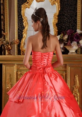 Watermelon Red Ball Gown Taffeta Appliques Dress for 16