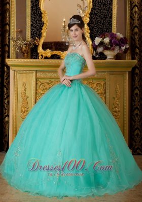 Strapless Turquoise Quince Dresses Organza Beading Affordable