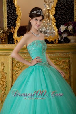 Strapless Turquoise Quince Dresses Organza Beading Affordable