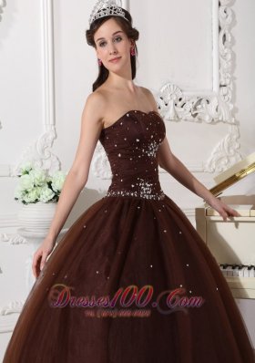 Rhinestones Chocolate Quinceanera Dress Tulle Plus Size