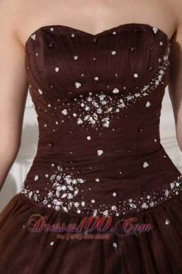 Rhinestones Chocolate Quinceanera Dress Tulle Plus Size