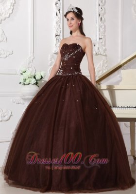 Rhinestones Chocolate Quinceanera Dress Tulle Plus Size