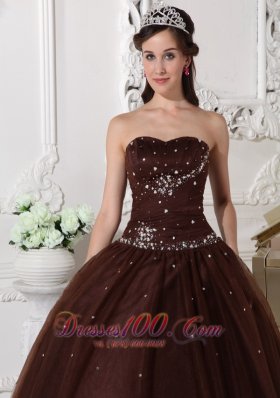 Rhinestones Chocolate Quinceanera Dress Tulle Plus Size