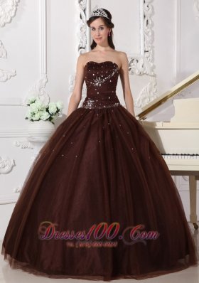 Rhinestones Chocolate Quinceanera Dress Tulle Plus Size