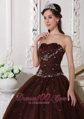 Rhinestones Chocolate Quinceanera Dress Tulle Plus Size