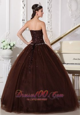 Rhinestones Chocolate Quinceanera Dress Tulle Plus Size