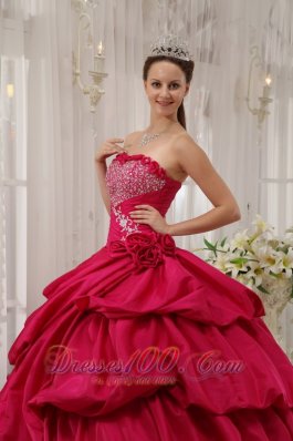 Ball Gown Beading Coral Red Quinceanera Dress Taffeta