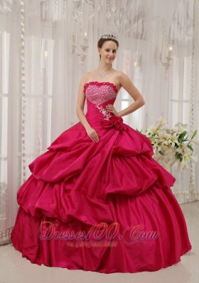 Ball Gown Beading Coral Red Quinceanera Dress Taffeta