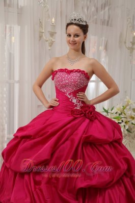 Ball Gown Beading Coral Red Quinceanera Dress Taffeta