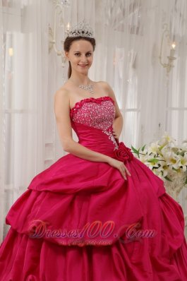 Ball Gown Beading Coral Red Quinceanera Dress Taffeta