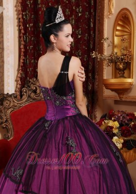 Purple One Shoulder Quinceanera Dress Beading and Appliques