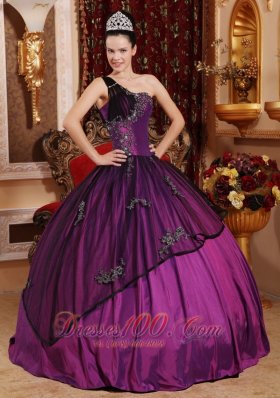 Purple One Shoulder Quinceanera Dress Beading and Appliques