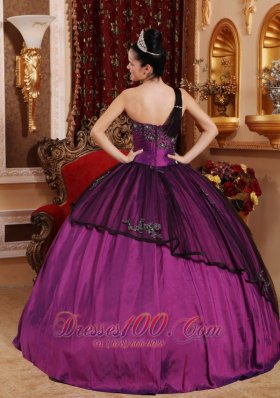 Purple One Shoulder Quinceanera Dress Beading and Appliques