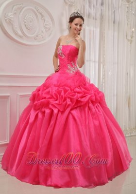 Plus Size Hot Pink Quinceanera Dress Organza Ruch and Beading