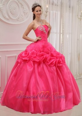 Plus Size Hot Pink Quinceanera Dress Organza Ruch and Beading