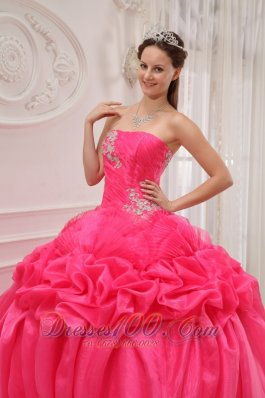 Plus Size Hot Pink Quinceanera Dress Organza Ruch and Beading