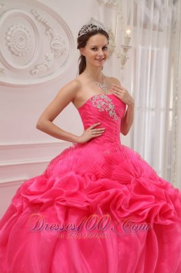 Plus Size Hot Pink Quinceanera Dress Organza Ruch and Beading