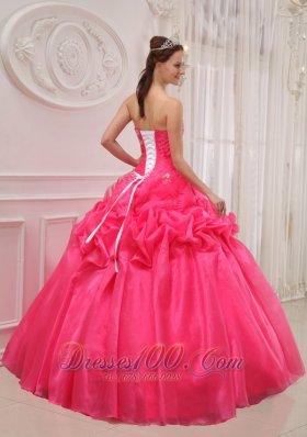 Plus Size Hot Pink Quinceanera Dress Organza Ruch and Beading