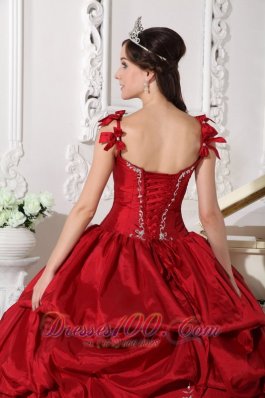 Straps Wine Red Quinceanera Dress Taffeta Embroidery