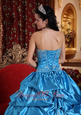 Blue Dresses for 15 Taffeta Embroidery with Beading