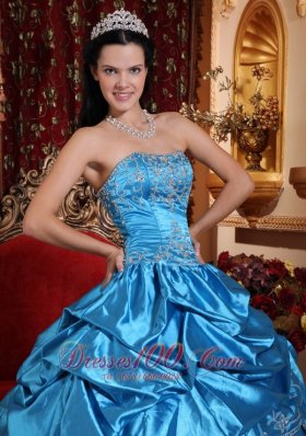 Blue Dresses for 15 Taffeta Embroidery with Beading