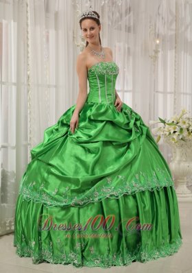 Taffeta Beading and Applique Green Quinceanera Dress Plus Size