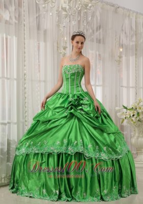 Taffeta Beading and Applique Green Quinceanera Dress Plus Size