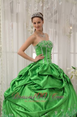 Taffeta Beading and Applique Green Quinceanera Dress Plus Size