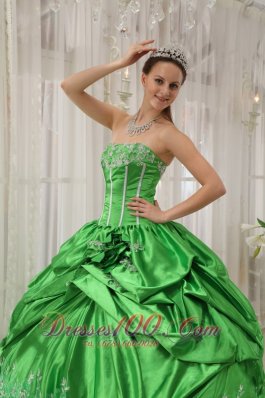 Taffeta Beading and Applique Green Quinceanera Dress Plus Size