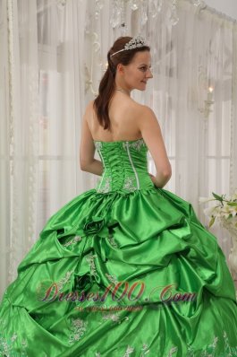 Taffeta Beading and Applique Green Quinceanera Dress Plus Size