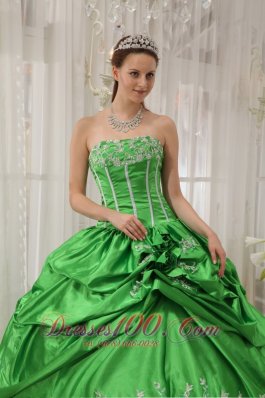 Taffeta Beading and Applique Green Quinceanera Dress Plus Size