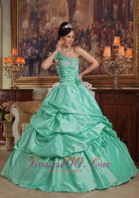 One Shoulder Apple Green Quinceanera Dress Flowers Taffeta