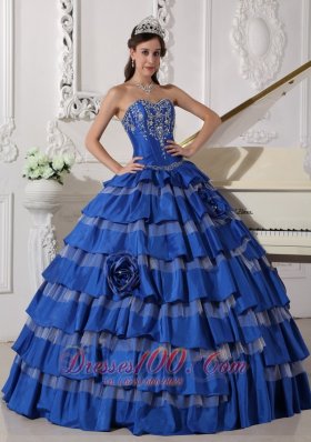 Plus Size Blue Ball Gown Taffeta Embroidery Quinceanera Dress