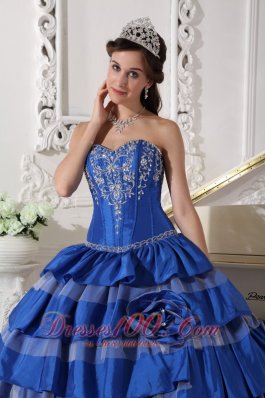 Plus Size Blue Ball Gown Taffeta Embroidery Quinceanera Dress