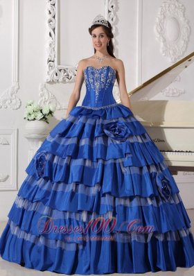 Plus Size Blue Ball Gown Taffeta Embroidery Quinceanera Dress