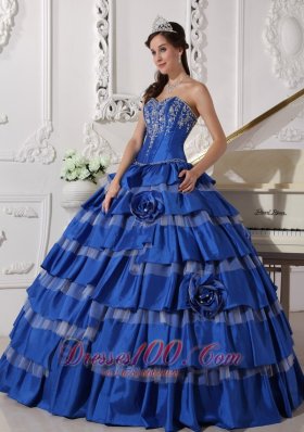 Plus Size Blue Ball Gown Taffeta Embroidery Quinceanera Dress