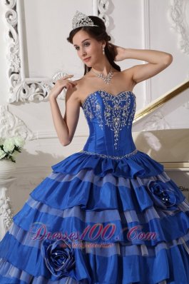 Plus Size Blue Ball Gown Taffeta Embroidery Quinceanera Dress