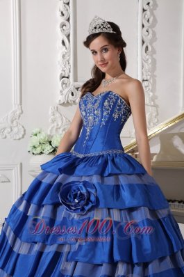 Plus Size Blue Ball Gown Taffeta Embroidery Quinceanera Dress