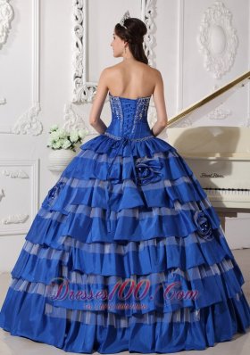 Plus Size Blue Ball Gown Taffeta Embroidery Quinceanera Dress